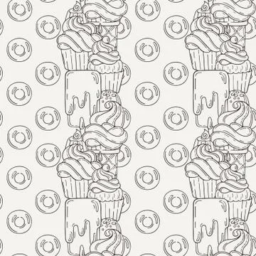 Vector Muffins Seamless Pattern. Cakes, Sweets Stock Illustration