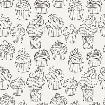 Vector Muffins Seamless Pattern. Cakes, Sweets Illustrazione stock