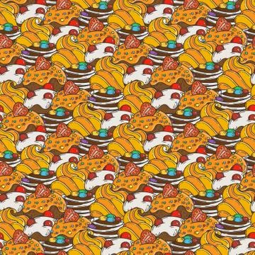 Vector Muffins Seamless Pattern. Cakes, Sweets Illustrazione stock