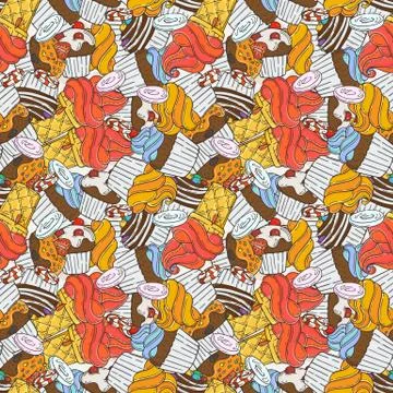 Vector Muffins Seamless Pattern. Cakes, Sweets Illustrazione stock