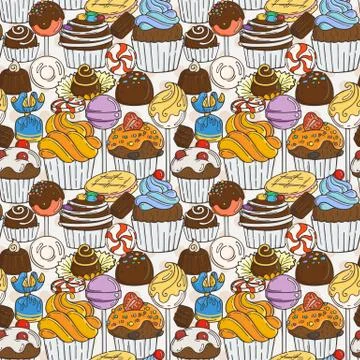 Vector Muffins Seamless Pattern. Cakes, Sweets Illustrazione stock