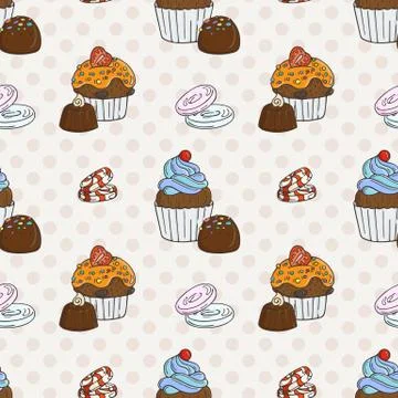 Vector Muffins Seamless Pattern. Cakes, Sweets Stock Illustration