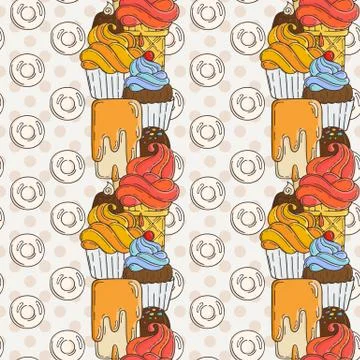 Vector Muffins Seamless Pattern. Cakes, Sweets Stock Illustration
