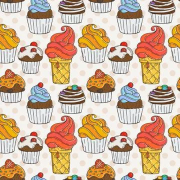 Vector Muffins Seamless Pattern. Cakes, Sweets Stock Illustration