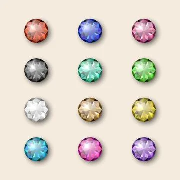 Vector Multi Colored 3d Realistic Transparent Round Glowing Gemstones, Diamonds 스톡 일러스트