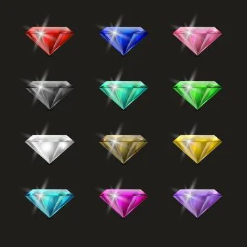 Vector Multi Colored 3d Realistic Transparent Trangle Glowing Gemstones 스톡 일러스트