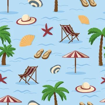 Vector multi-colored seamless pattern on the theme of summer sea holidays Stock Illustration