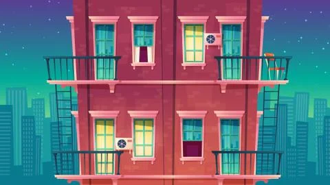 Vector multi-storey apartment at night, house outside concept, private building Ilustración de archivo