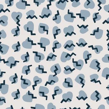 Vector multicolor seamless pattern from blue hearts and blots. Free form Stock Illustration