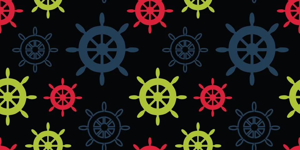 Vector multicolor wheels repeat seamless pattern on black background. 스톡 일러스트