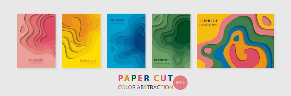 Vector multicolored 3D abstract A4 templates (Paper Cuts) Stock Illustration