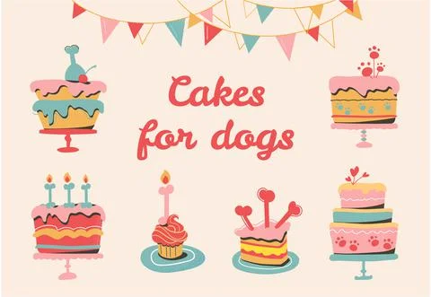 Vector multicolored dog pies, festive garlands for a party. Your dog birthday Stock Illustration