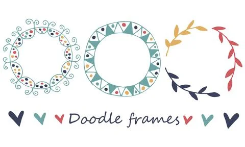 Vector multicolored doodle frames. Hand drawn set on white background Stock Illustration