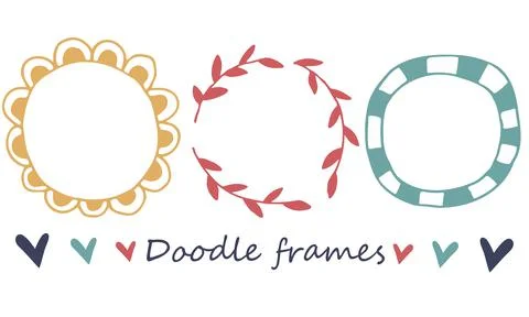 Vector multicolored doodle frames. Hand drawn set on white background Illustrazione stock
