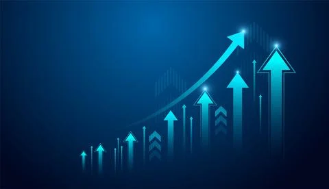 The Vector of multiple blue arrows rising in size, symbolizing steady and s.. Stock Illustration