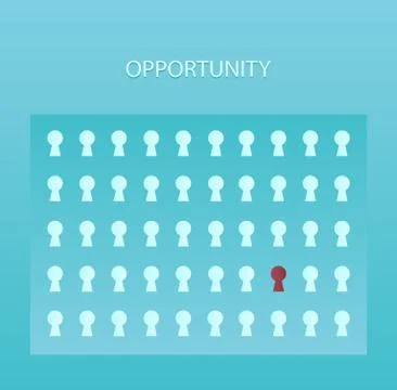 Vector of multiple keyholes with an outstanding red one among them Stock Illustration