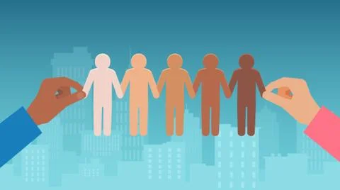 Vector of a multiracial hands holding chain of paper people pictogram Stock Illustration