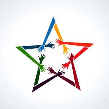 Vector Multiracial Human Hands in a Star Ilustração Stock