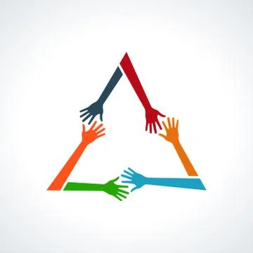 Vector Multiracial Human Hands in a Triangle. Stock Illustration