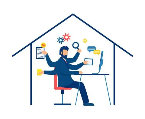 Vector of a multitasking businessman working from home Illustrazione stock