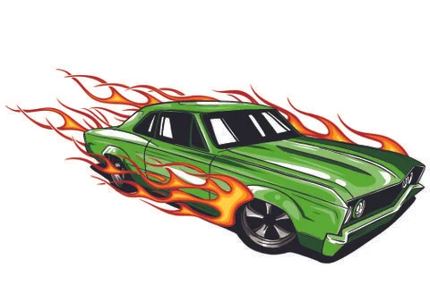 Vector muscle car with flames Crazy race Stock Illustration
