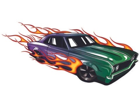 Vector muscle car with flames Crazy race Stock Illustration