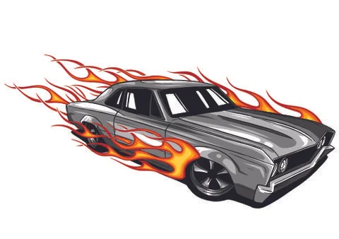 Vector muscle car with flames Crazy race Stock Illustration