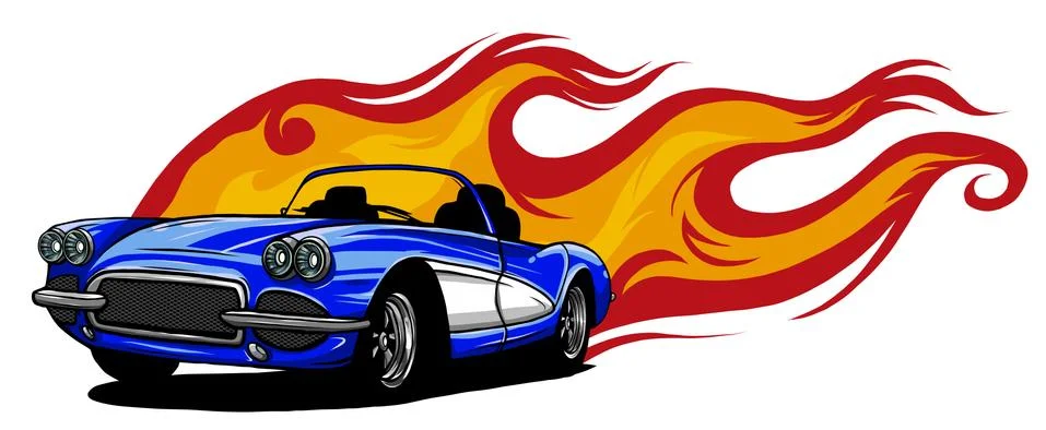 Vector muscle car with flames Crazy race Stock Illustration