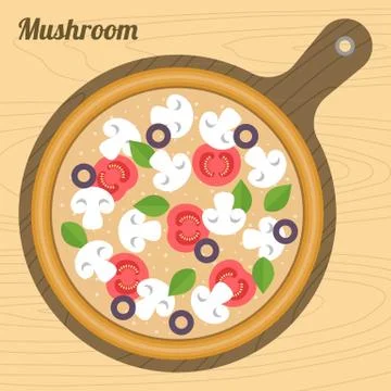 Vector mushroom pizza, flat design Illustrazione stock