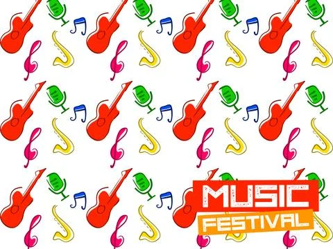 Vector Music Background Seamless Pattern with Hand Drawn Doodle Musical Ins.. Stock Illustration