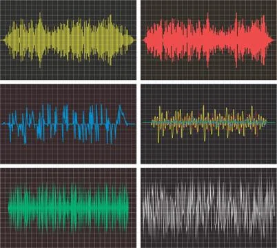 Vector music backgrounds of audio sound waves pulse Stock Illustration