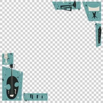 Vector music border is showing instrument shapes and notes on transparent Illustrazione stock