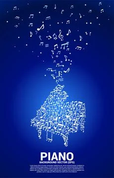 Vector music melody note dancing flow shape piano icon . Concept background f Ilustração Stock