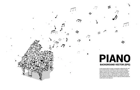 Vector music melody note dancing flow shape piano icon . Concept background f Ilustração Stock