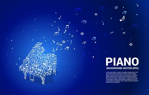 Vector music melody note dancing flow shape piano icon . Concept background f Ilustração Stock