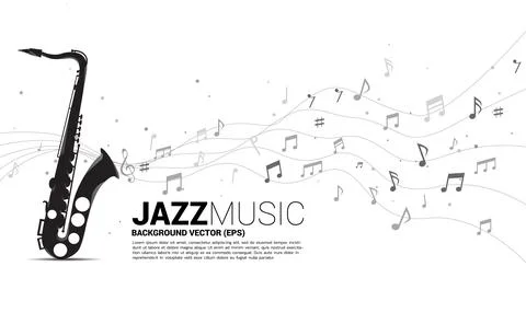 Vector music melody note dancing flow from saxophone . Concept background for Stock Illustration