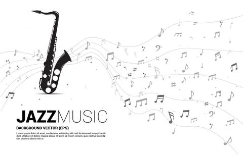 Vector music melody note dancing flow from saxophone . Concept background for Stock Illustration