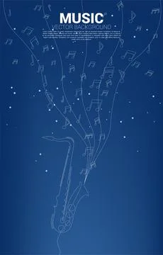 Vector music melody note dancing flow with one line saxophone . Concept backg Stock Illustration