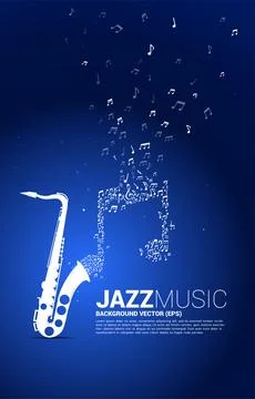 Vector music melody note dancing flow from saxophone . Concept background for Stock Illustration