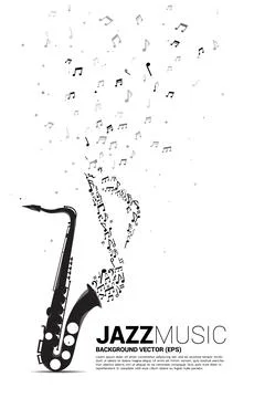 Vector music melody note dancing flow from saxophone . Concept background for Stock Illustration