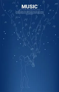 Vector music melody note dancing flow with one line saxophonist . Concept bac Stock Illustration