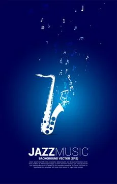 Vector music melody note flow from saxophone. Concept background for jazz son Illustrazione stock
