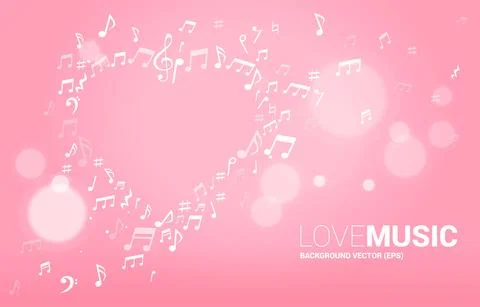 Vector music melody note shaped heart form . Concept background for song and  Stock Illustration