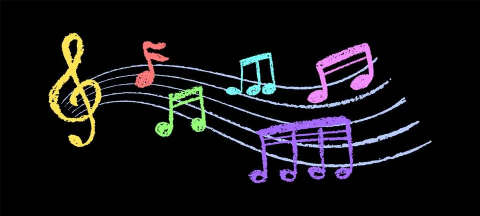 Vector of music notes in charcoal scribble texture. Handwritten pop style on Stock Illustration