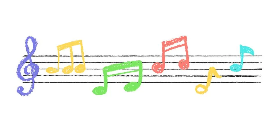 Vector of music notes in charcoal scribble texture. Handwritten pop style on Illustrazione stock