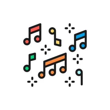 Vector music notes flat color line icon. Isolated on white background Stock Illustration
