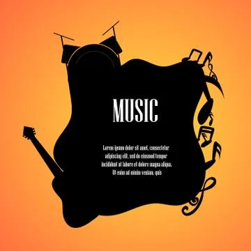 Vector : Music notes guitar and drumset with space for text background Illustrazione stock