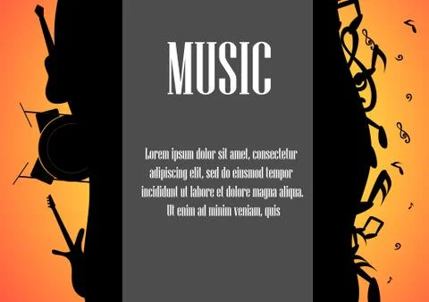 Vector : Music notes guitar and drumset with space for text background Stock Illustration