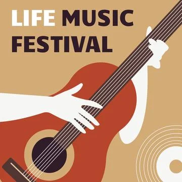 Vector music poster with hands playing guitar. Stock Illustration