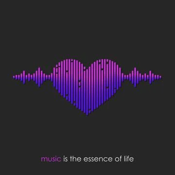 Vector music poster with sound wave heart and inspirational quote Stock Illustration